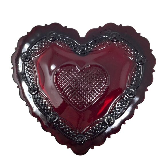 Avon Other - Vintage Avon 1876 Cape Cod Collection Ruby Red Glass Heart-Shaped Trinket Box